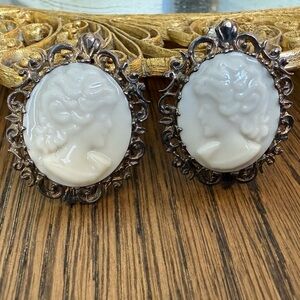 Lenox White Cameo Drop Earrings with Filigree Frames